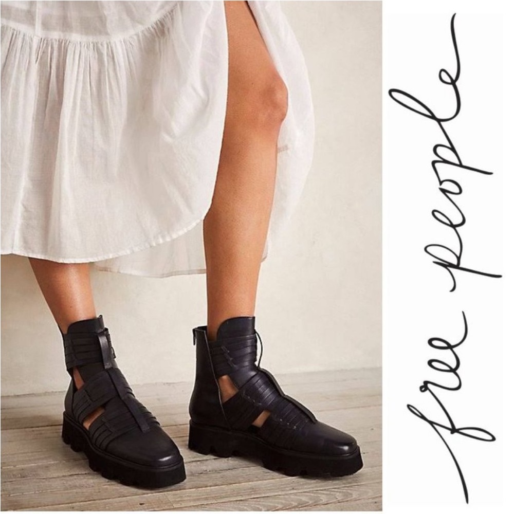 Free People Hydra Huarache Lug leather black caged boots - Picture 1 of 14